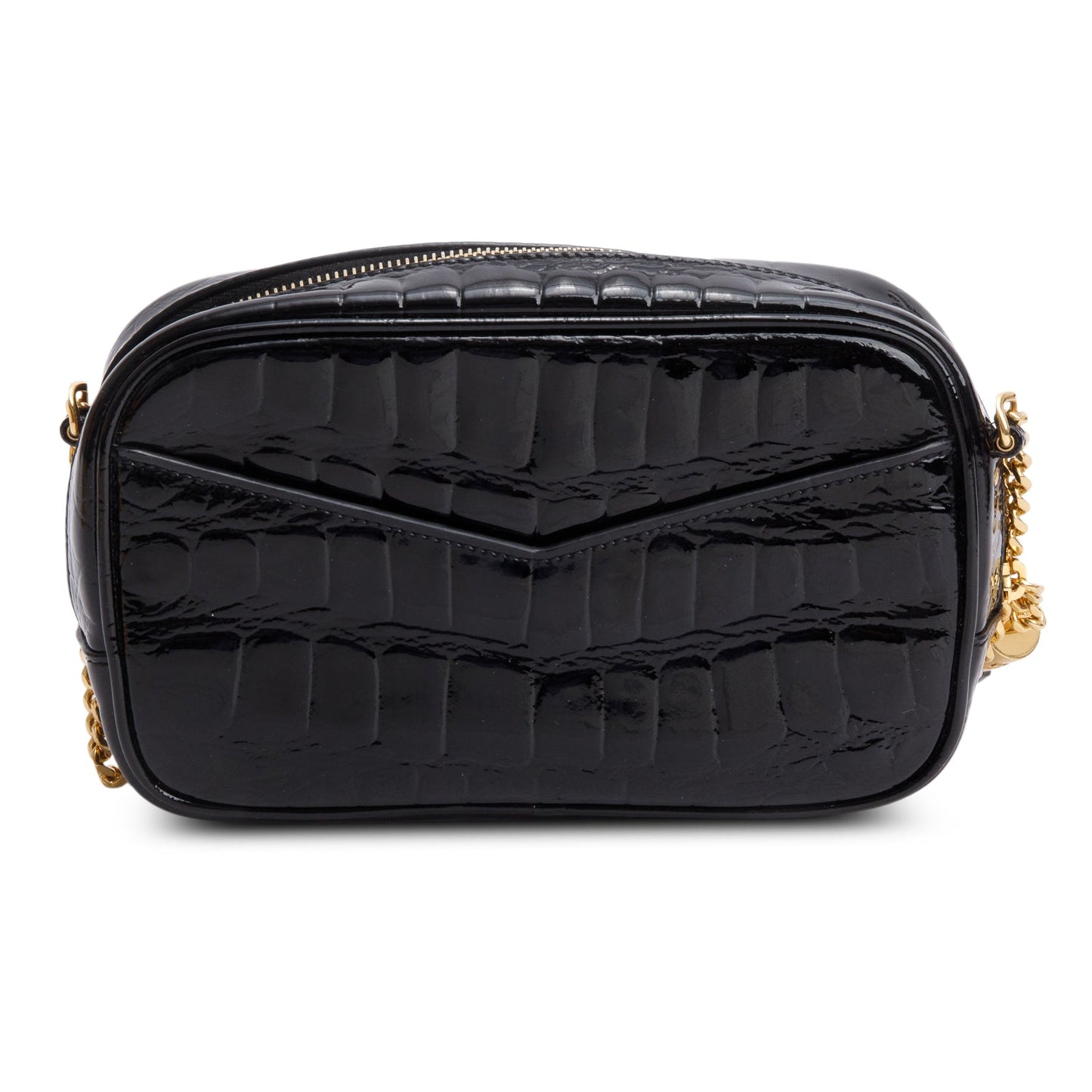 Saint Laurent 2022 Black Croc Embossed Patent Leather Mini Lou Camera Bag
