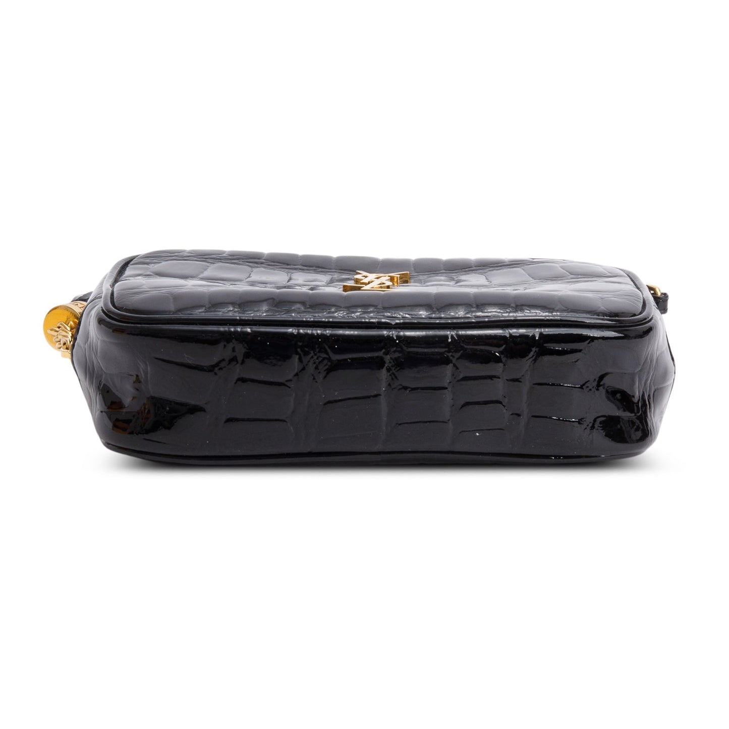 Saint Laurent 2022 Black Croc Embossed Patent Leather Mini Lou Camera Bag
