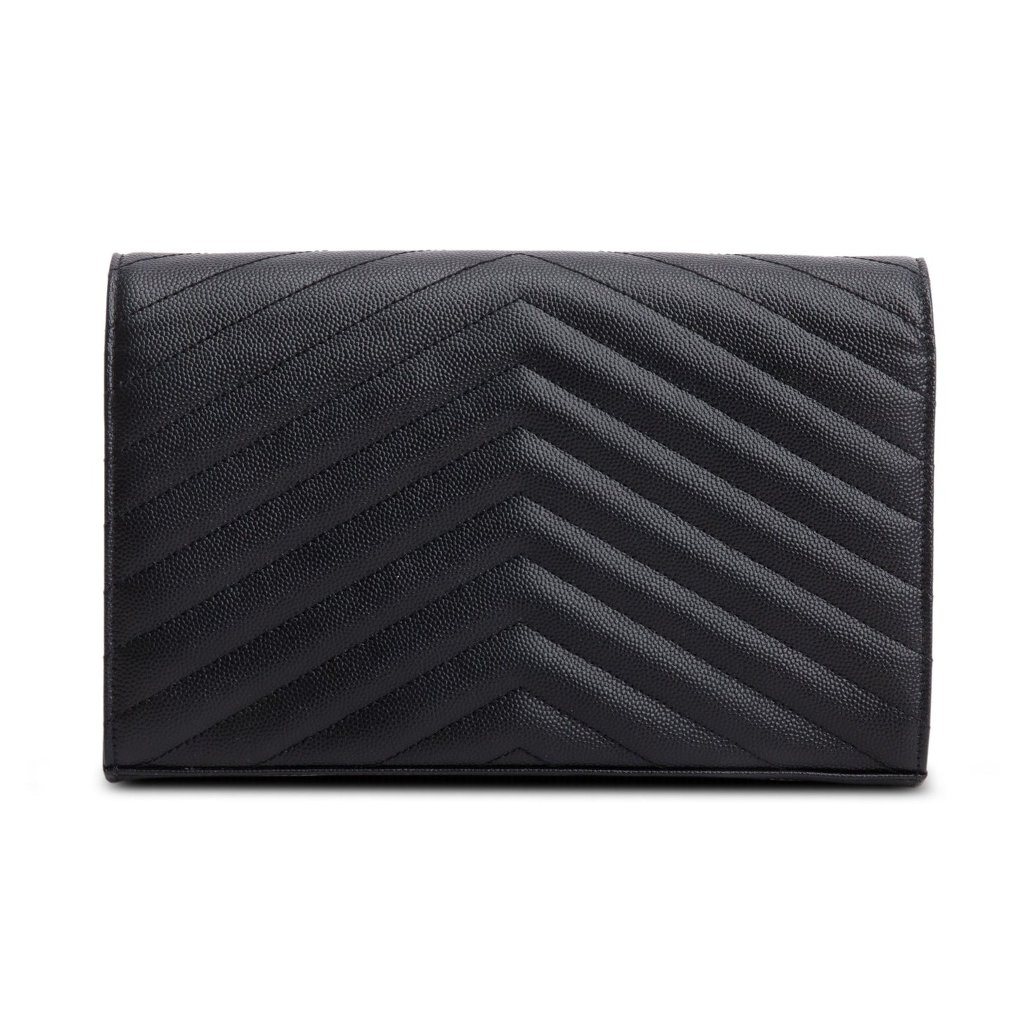 Saint Laurent 2022 Black Grain De Poudre Cassandre Envelope Chain Wallet