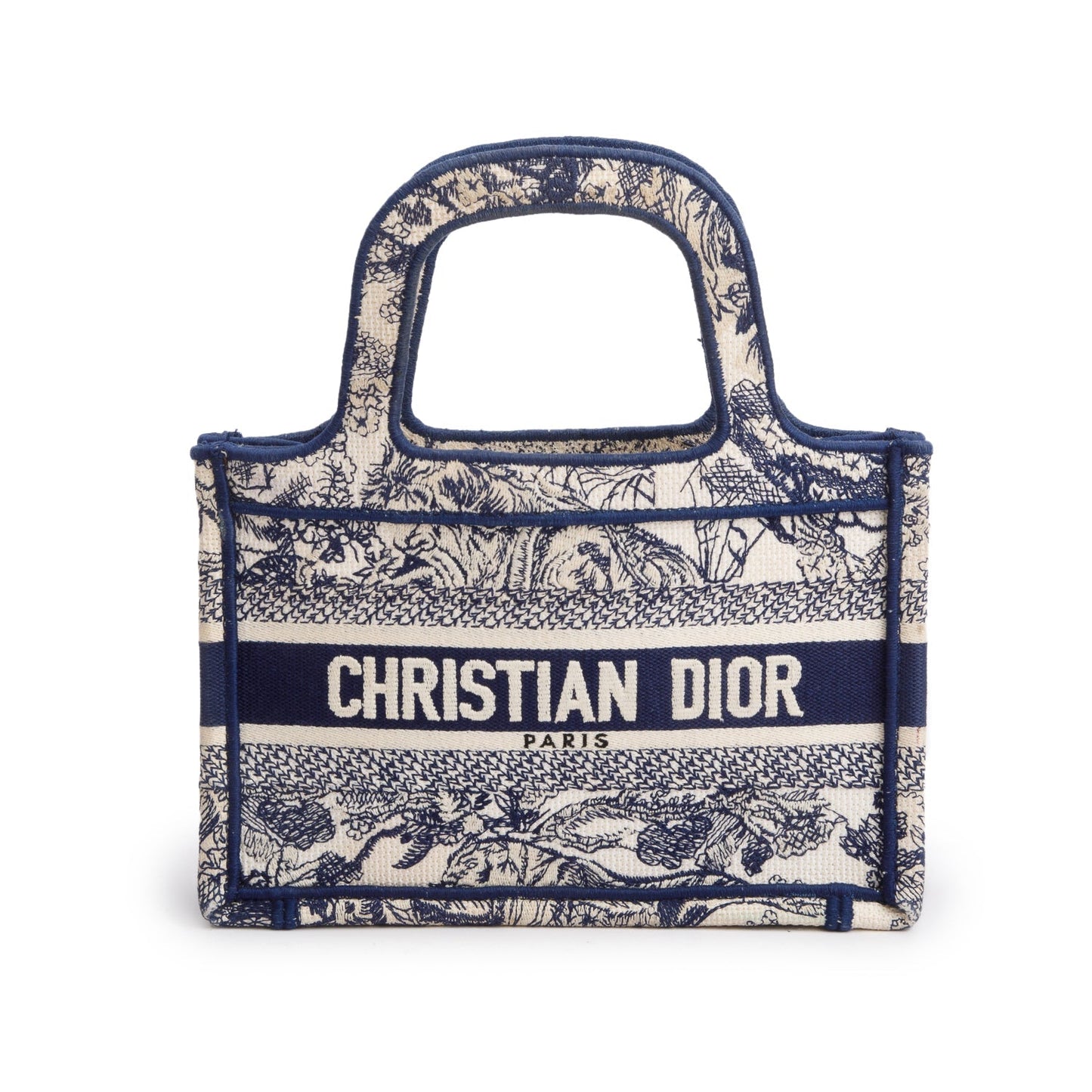 Christian Dior 2020 Blue Canvas Embroidered Mini Toile De Jouy Book Tote