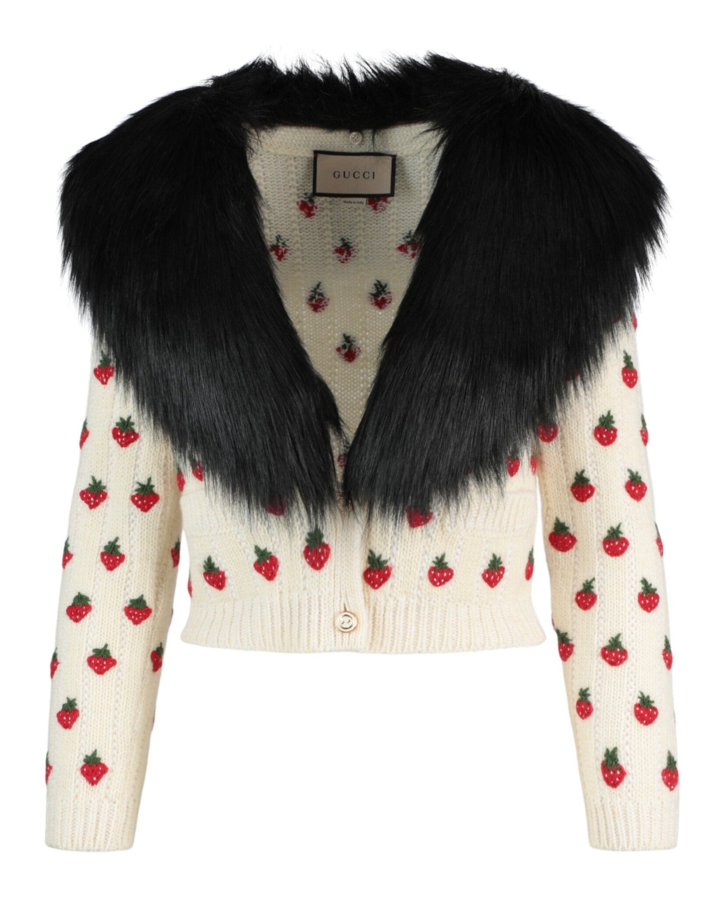 Gucci Womens Strawberry Embroidered Sweater