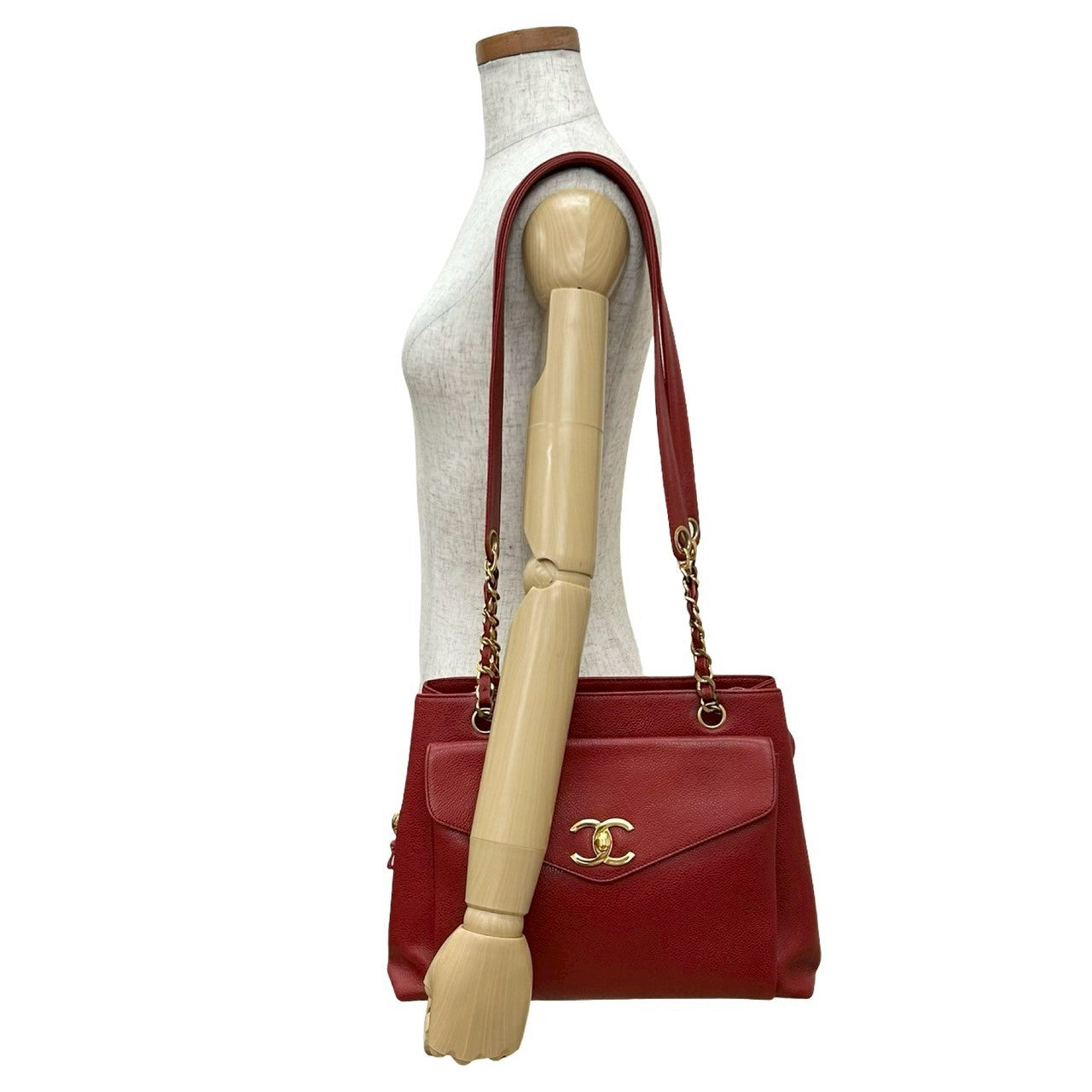 CHANEL Tote Bag Matt caviar skin Red