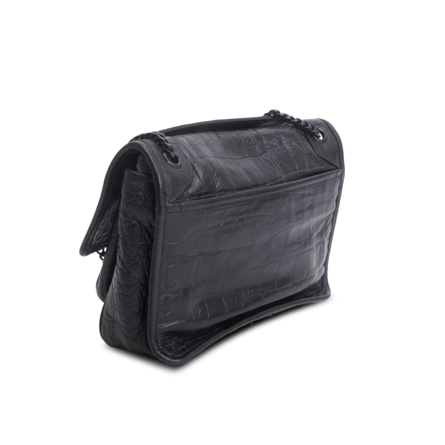 Saint Laurent 2020 Black Croc-Embossed Calfskin Matelasse Leather Baby Niki Shoulder Bag