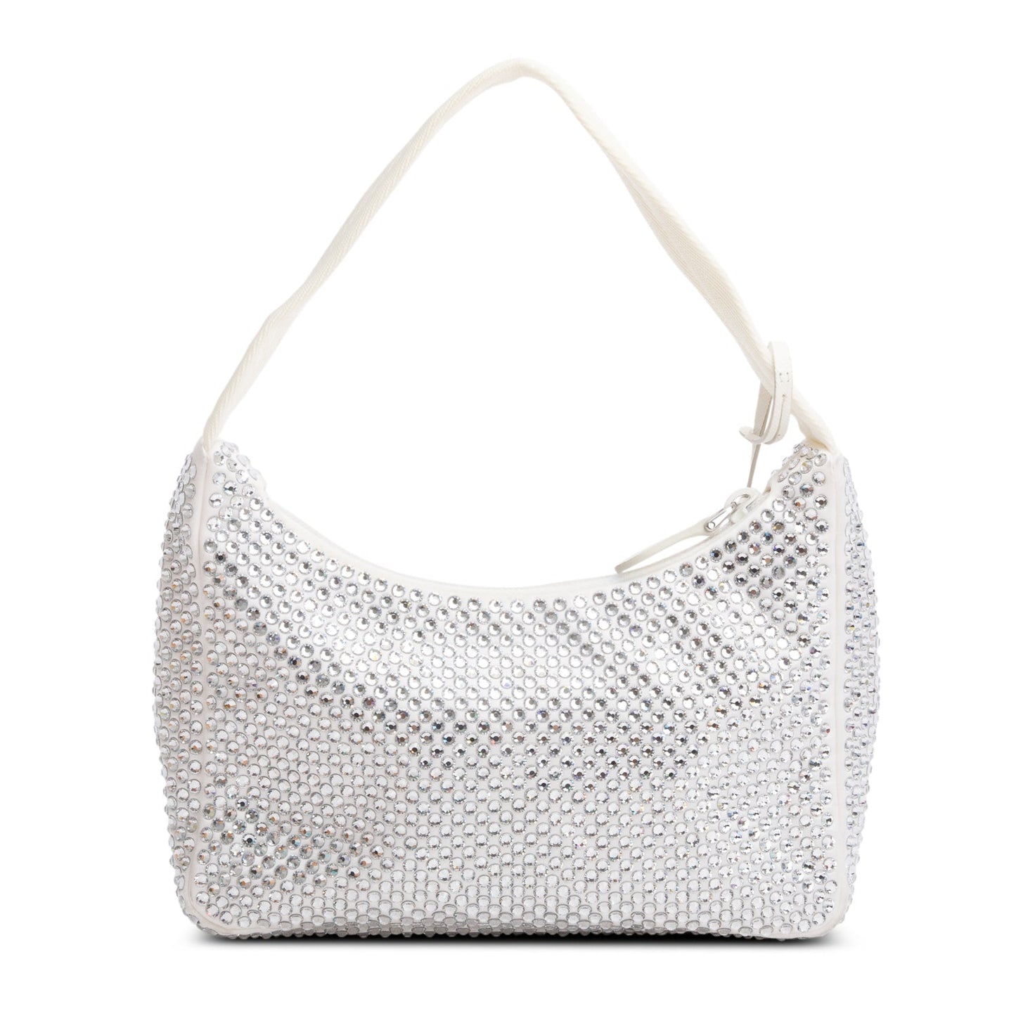Prada White Satin Crystal Mini Re-Edition 2000 Bag