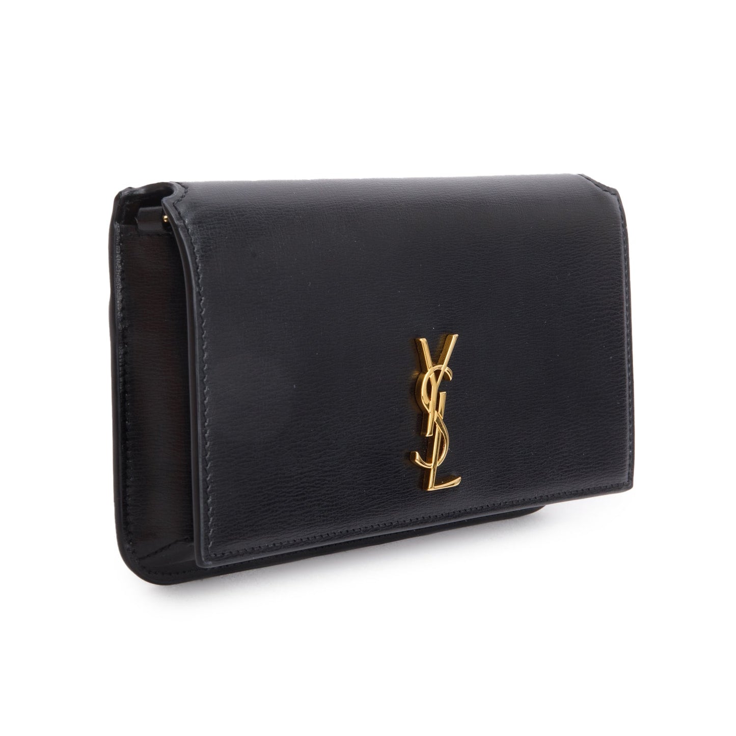 Saint Laurent 2024 Black Smooth Leather Cassandre Phone Holder