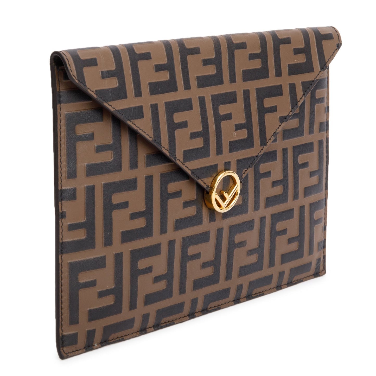 Fendi Brown Vitello Ceylon FF 1974 Embossed FF Diamonds Flat Envelope Pouch