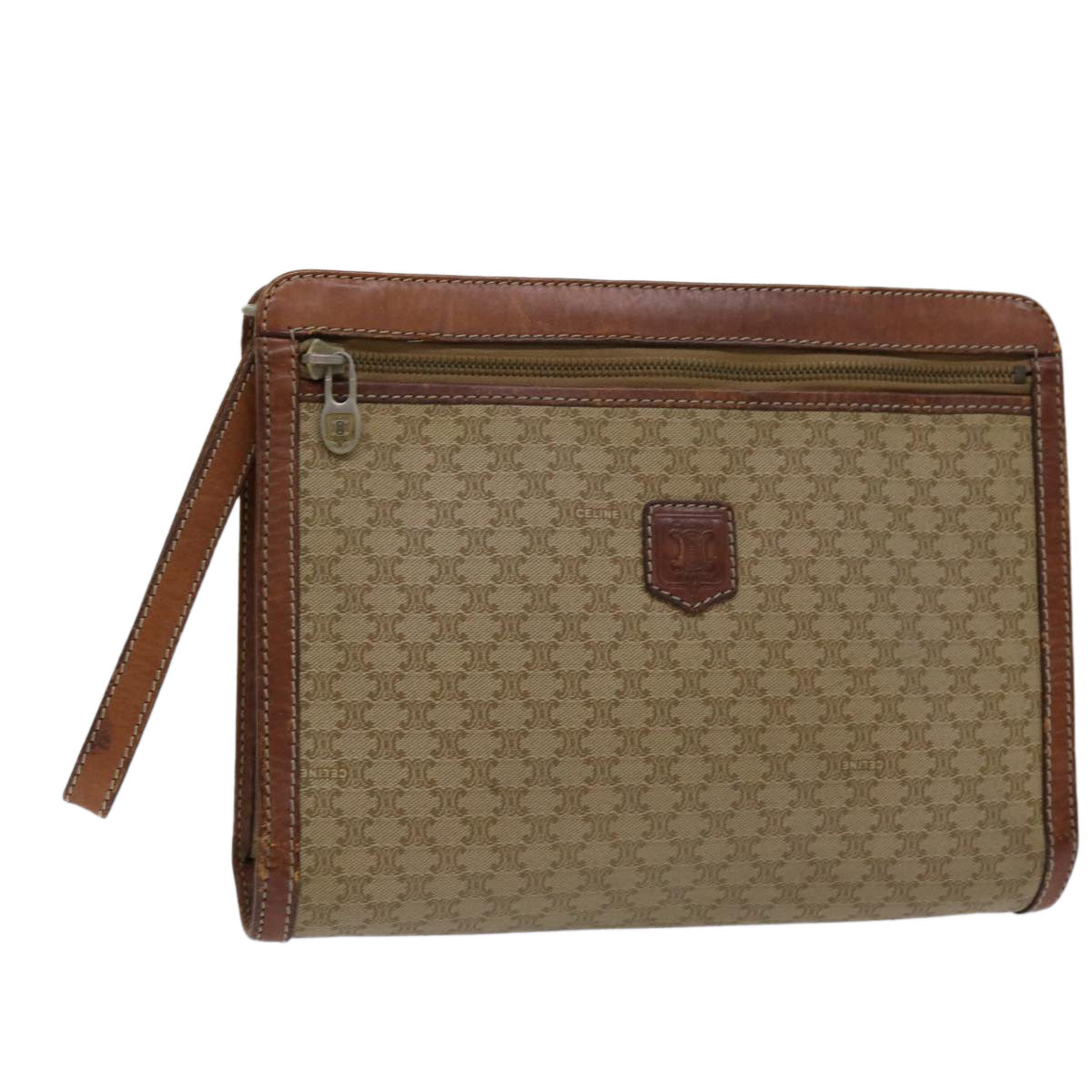 Luxury CELINE Macadam Canvas Clutch Bag PVC Beige Brown 69774