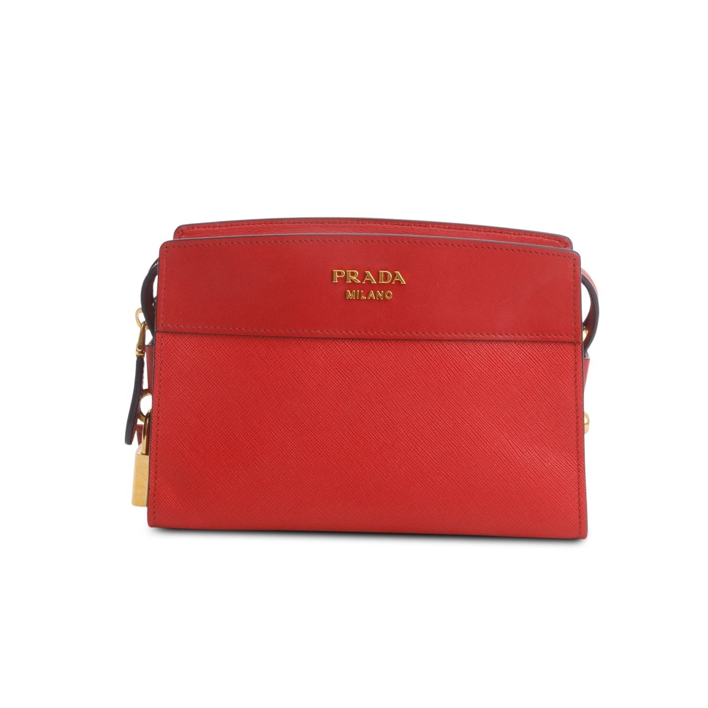 Prada Red Saffiano City Calfskin Esplanade Small Shoulder Bag