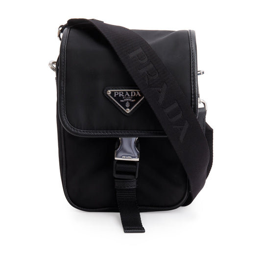 Prada Black Re-Nylon Saffiano Mini Pocket Single Snap Buckle Messenger Bag