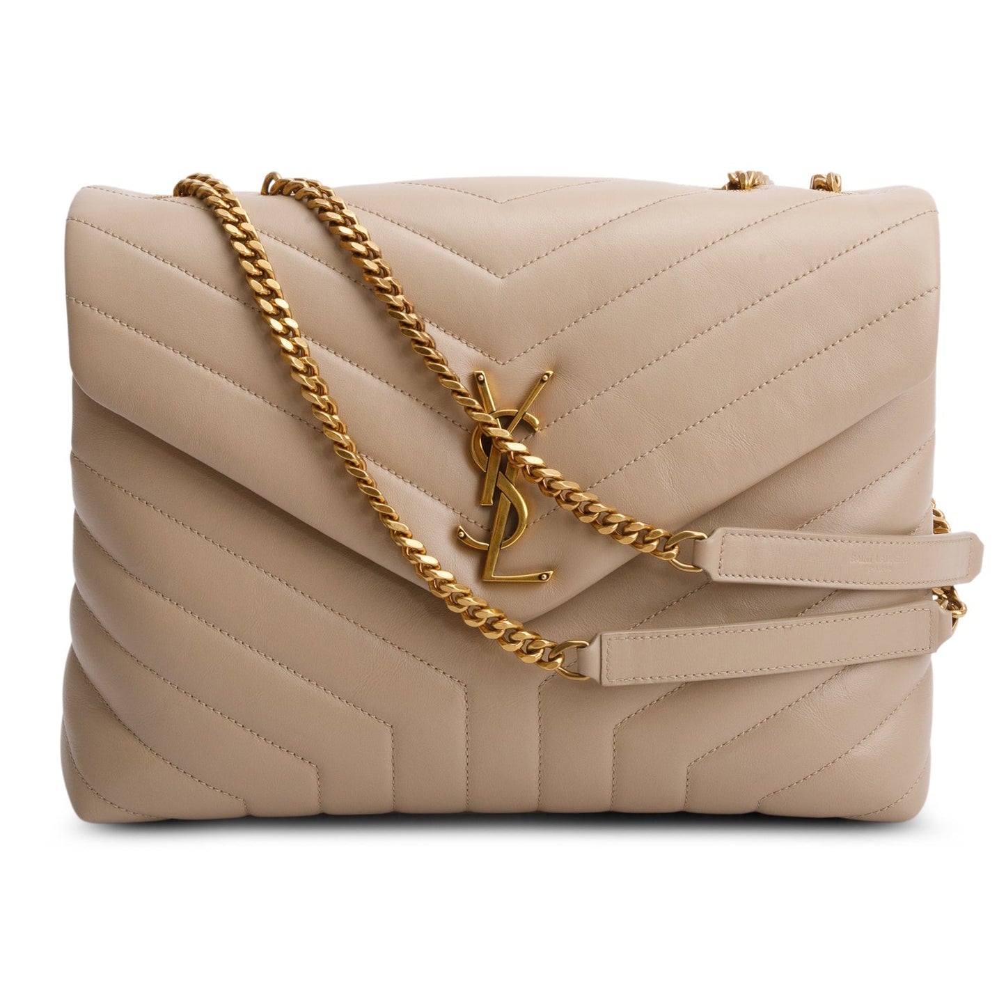 Saint Laurent 2022 Beige Calfskin Y Quilted Monogram Medium Loulou Chain Satchel