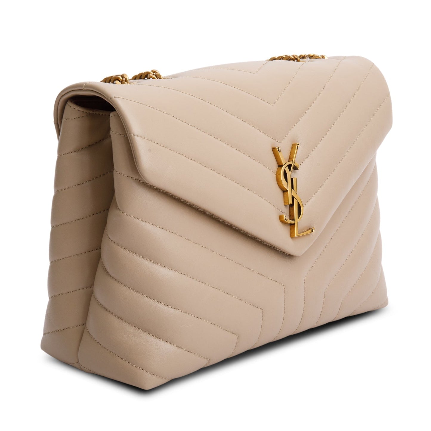 Saint Laurent 2022 Beige Calfskin Y Quilted Monogram Medium Loulou Chain Satchel
