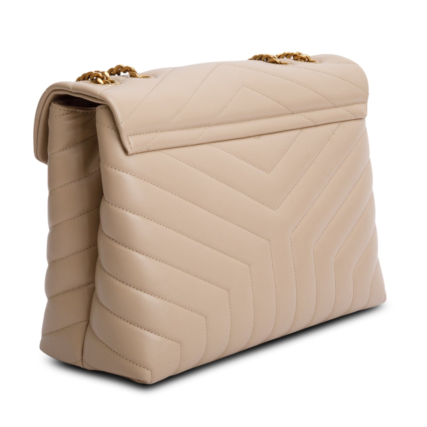 Saint Laurent 2022 Beige Calfskin Y Quilted Monogram Medium Loulou Chain Satchel