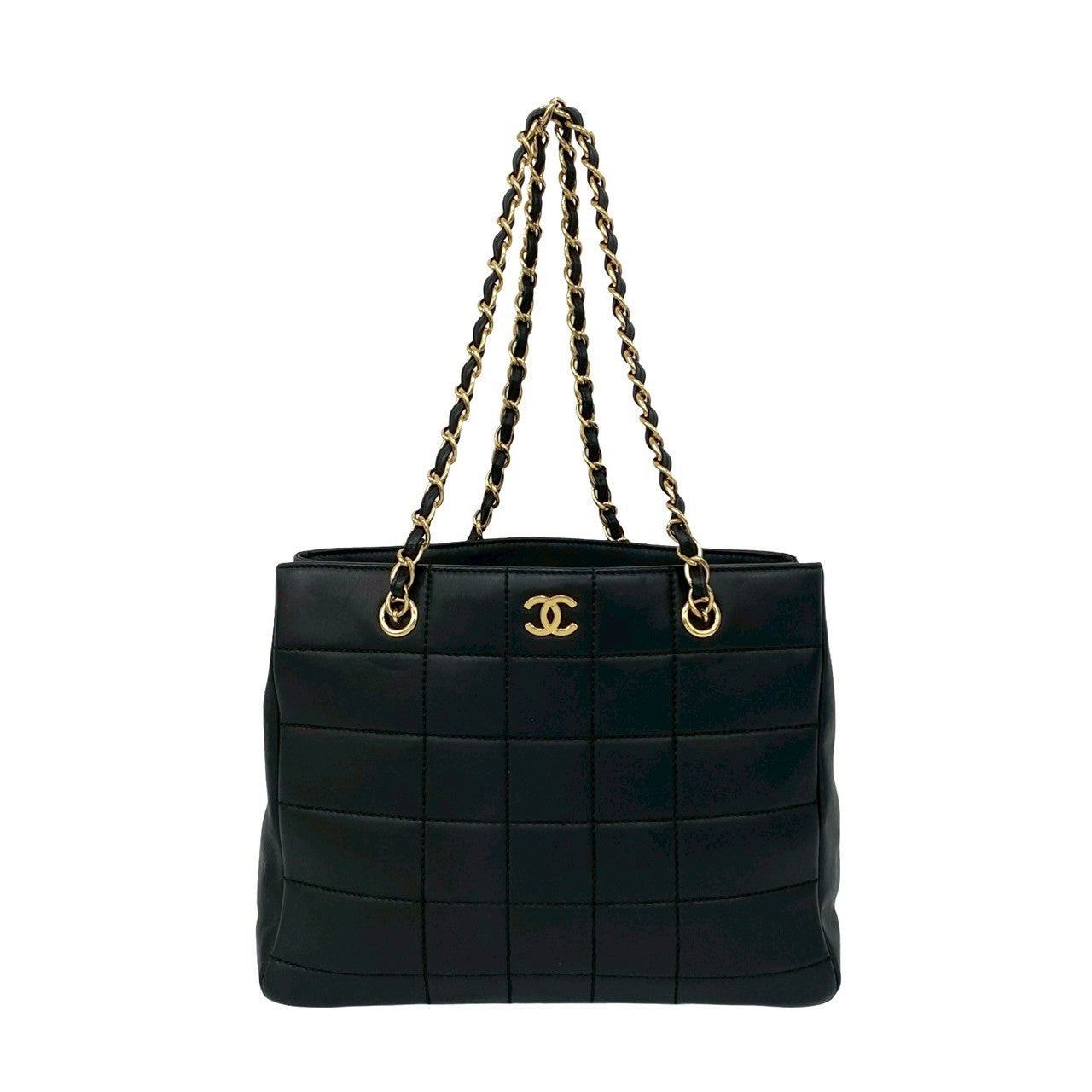 CHANEL Tote Bag lambskin black Chocolate bar