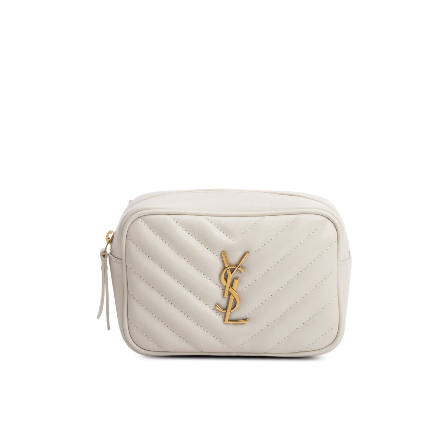 Saint Laurent 2020 White Chevron Leather Lou Camera Belt Bag