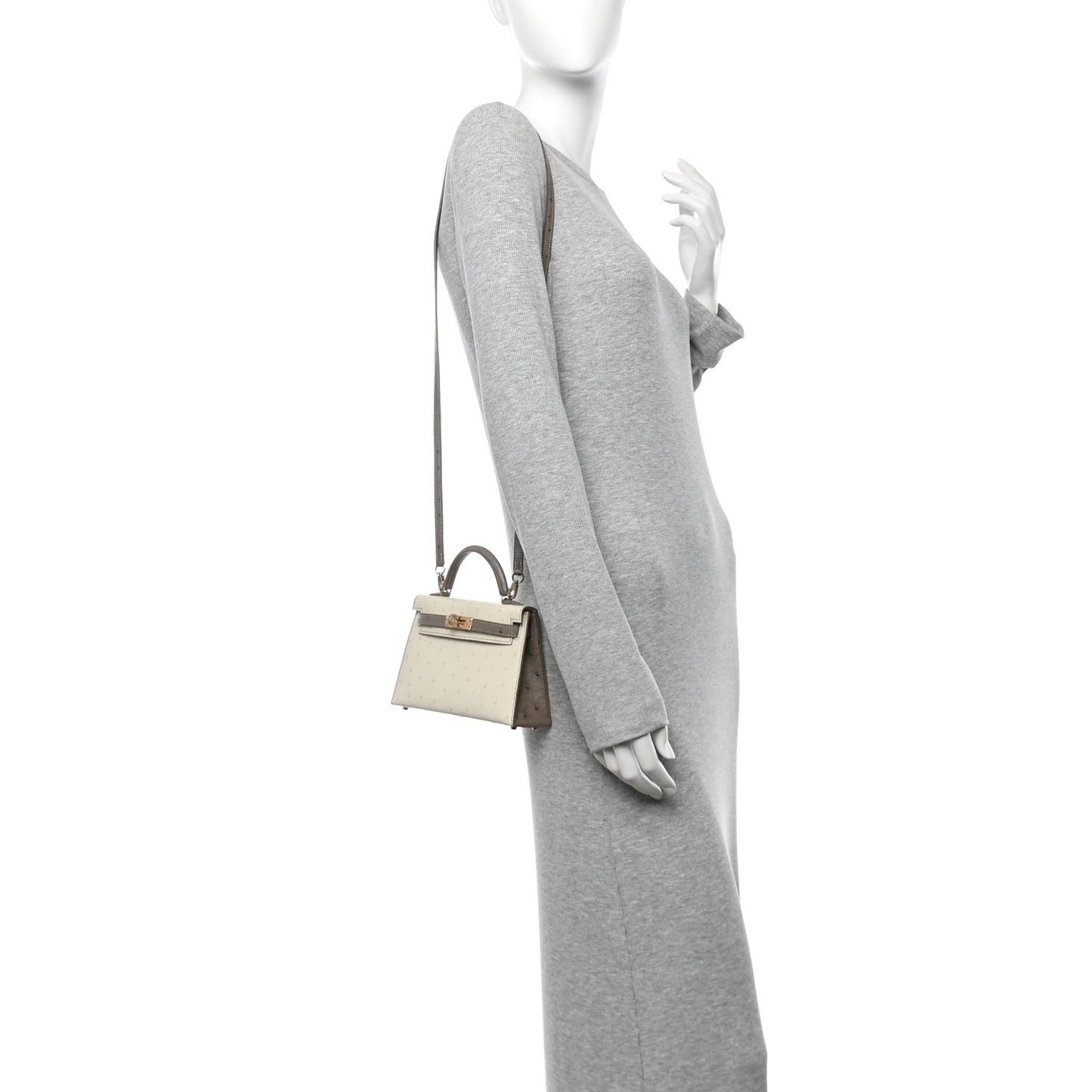 Hermes Ostrich Horseshoe Kelly Sellier Mini 20 Beton Gris Tourterelle
