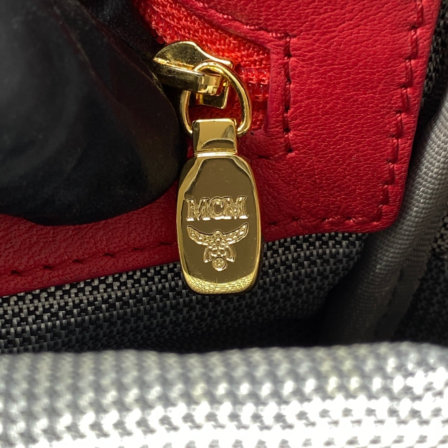 MCM Coral Red Visetos Mini Backpack
