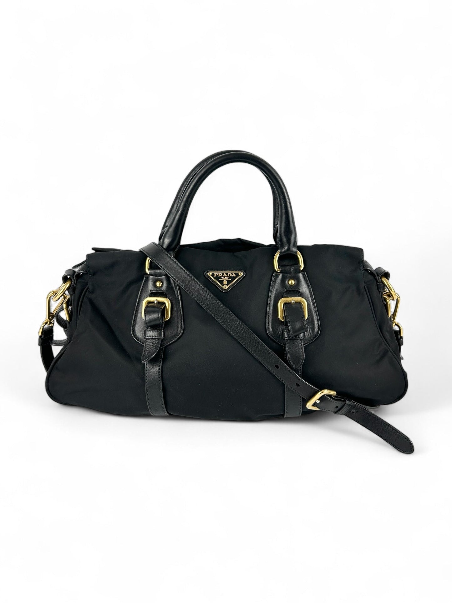 Prada Tessuto Nylon Black Satchel Handbag (with extension strap)