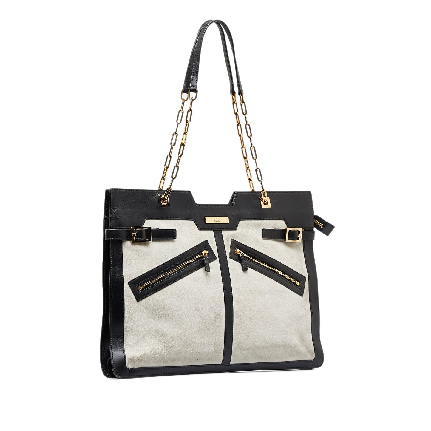 Gucci White Leather Suede Tote