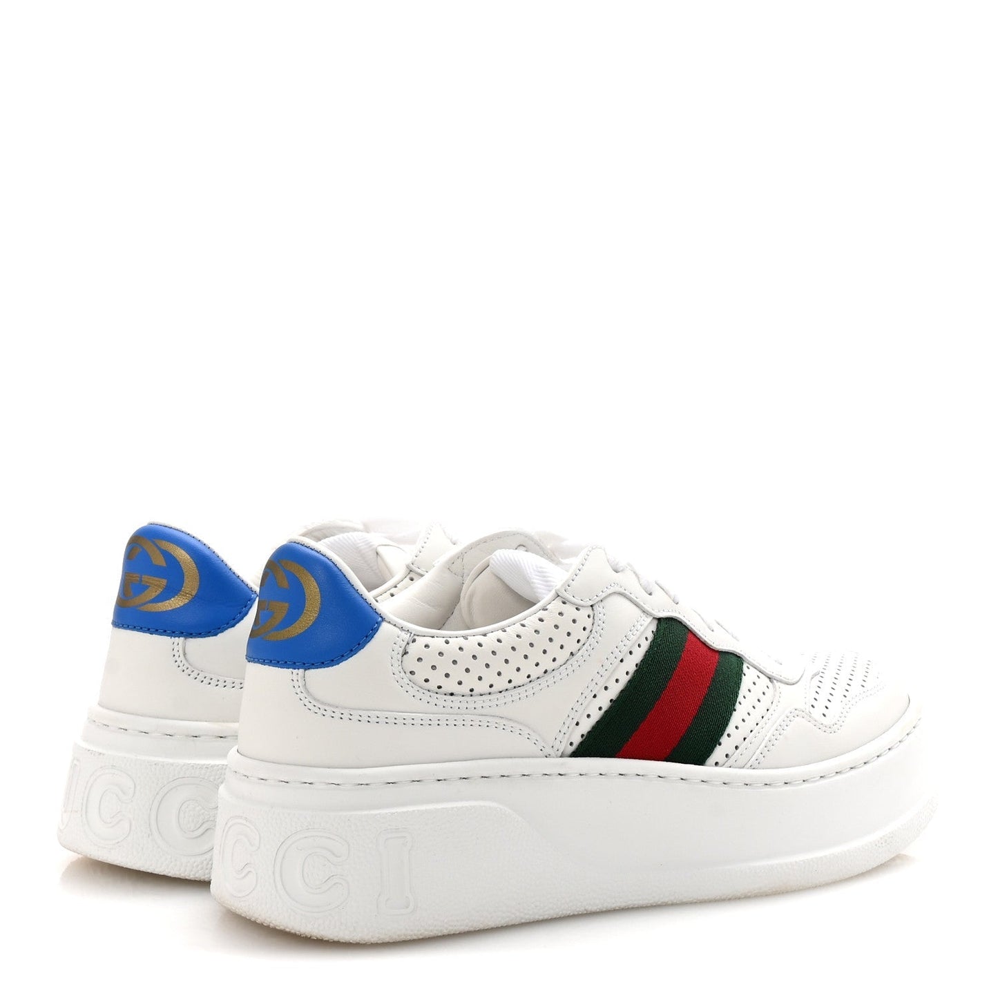 Gucci Calfskin Web Perforated Womens Platform 55mm Sneakers 36 White Bright Splash