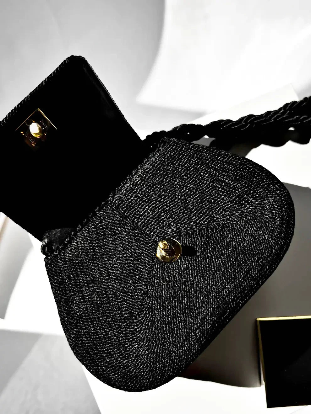 Chanel  1997 Limited Edition Black Cord CC Turn Clasp Bag