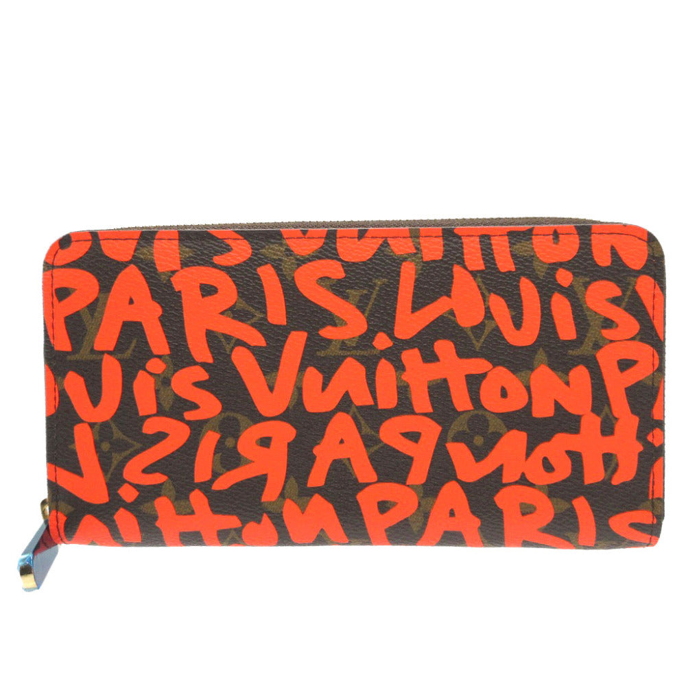 LOUIS VUITTON Long Wallet Purse M93711 Monogram canvas Orange Zip Around Monogram graffiti Zippy wallet unisex(Unisex)