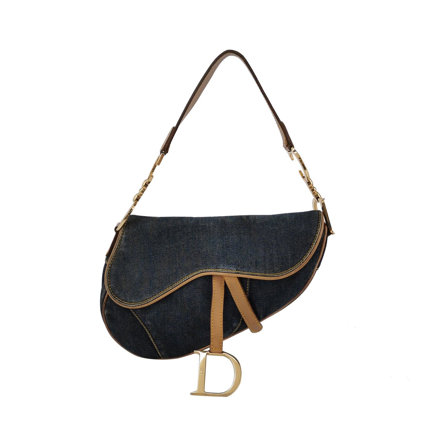 Dior Saddle Vintage Navy Denim with Silk Lining and Leather Trim