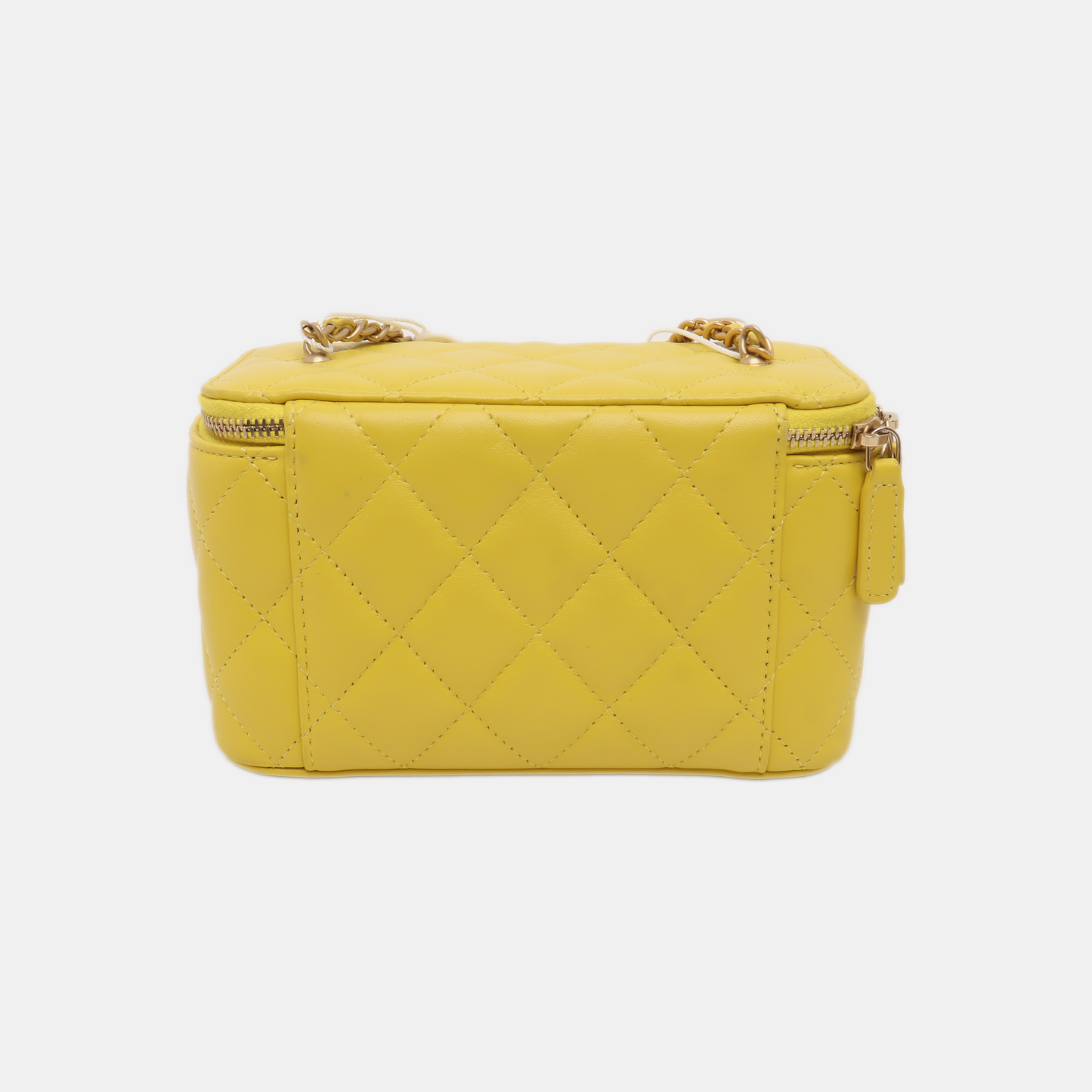 Chanel Vanity Case Mini Lambskin Leather Yellow Gold Ball Adjustable Strap, Chip