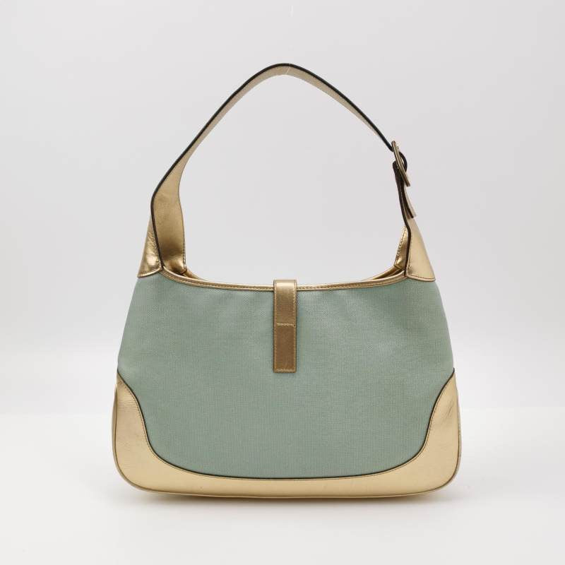 Gucci Jackie Vintage Mini Blue Nylon with Gold Leather Shoulder Bag Medium