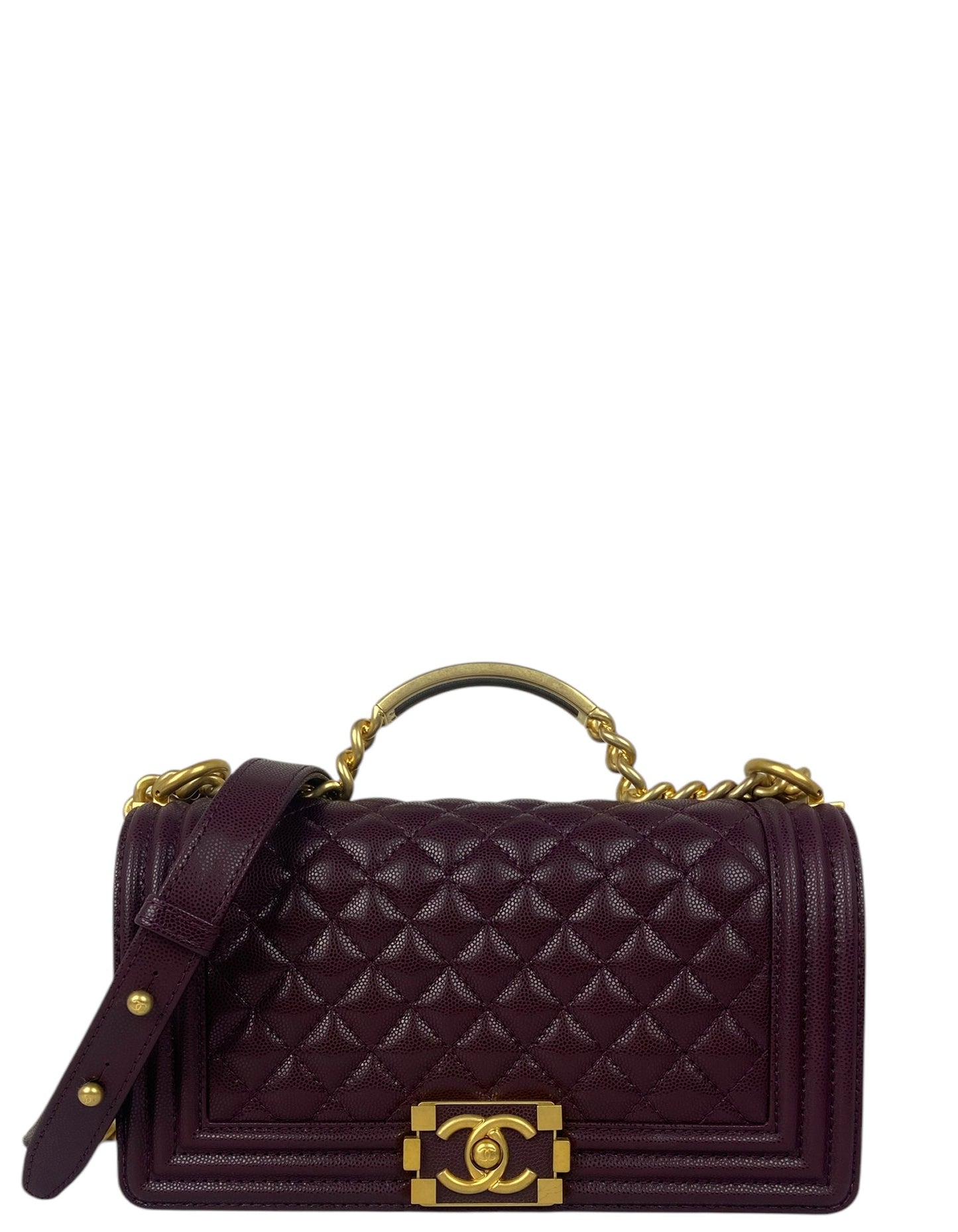 Chanel 2024 Burgundy Caviar Medium Top Handle Boy Handbag