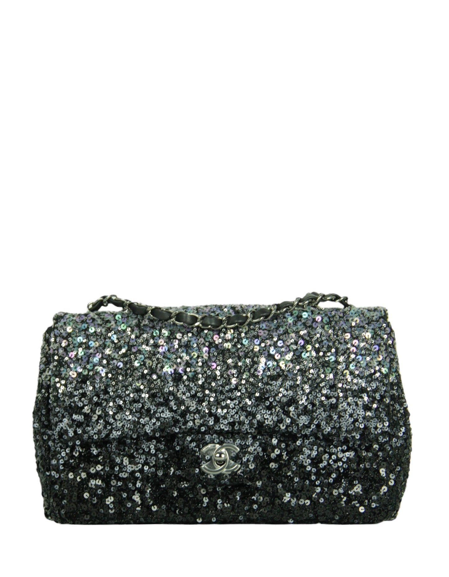 Chanel Black/Silver Ombre Sequin Medium Classic Flap Bag