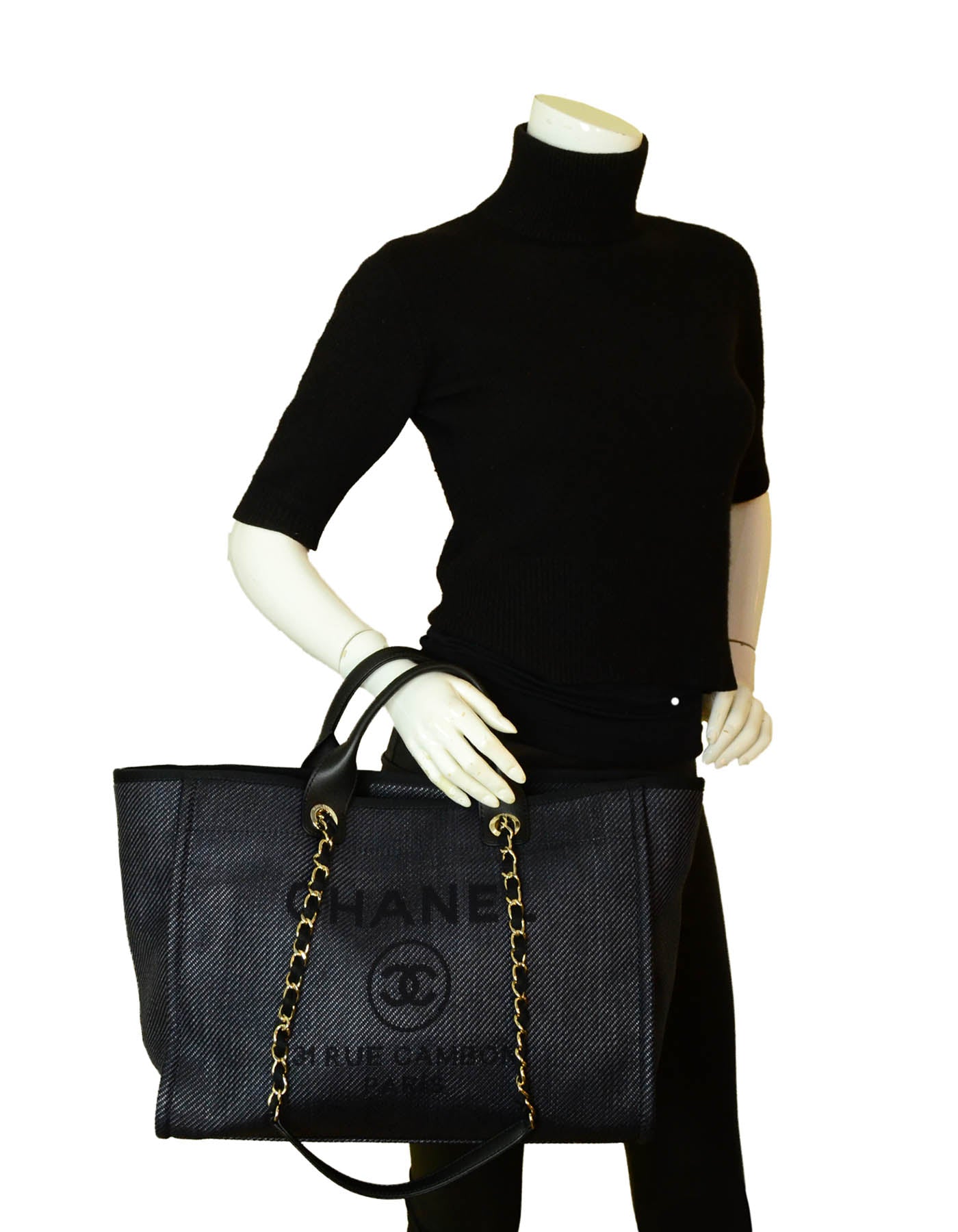 Chanel NEW 2020 Black Mixed Fibers Large Deauville Tote Bag