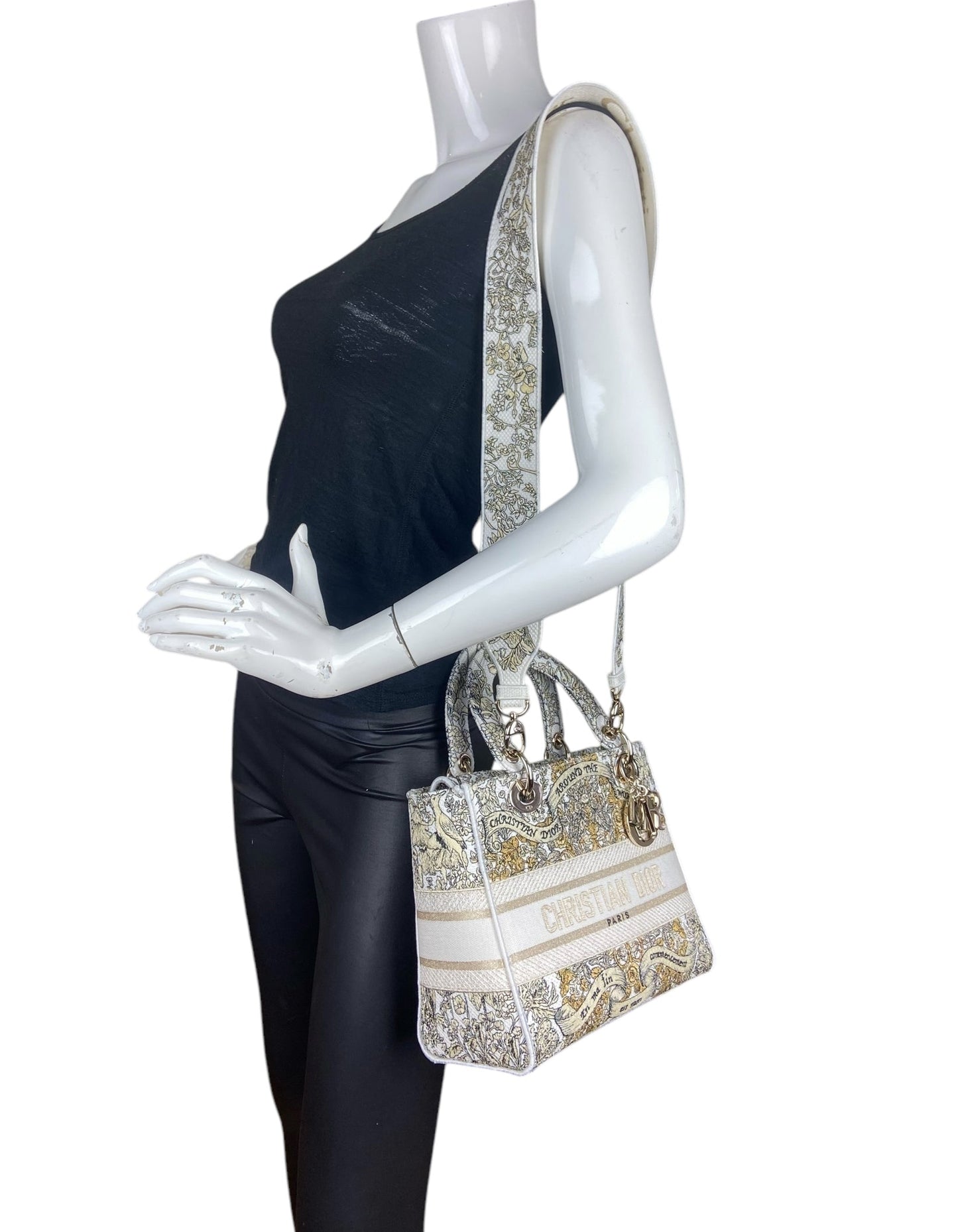 Dior Gold Embroidered Canvas Medium Lady D-Lite