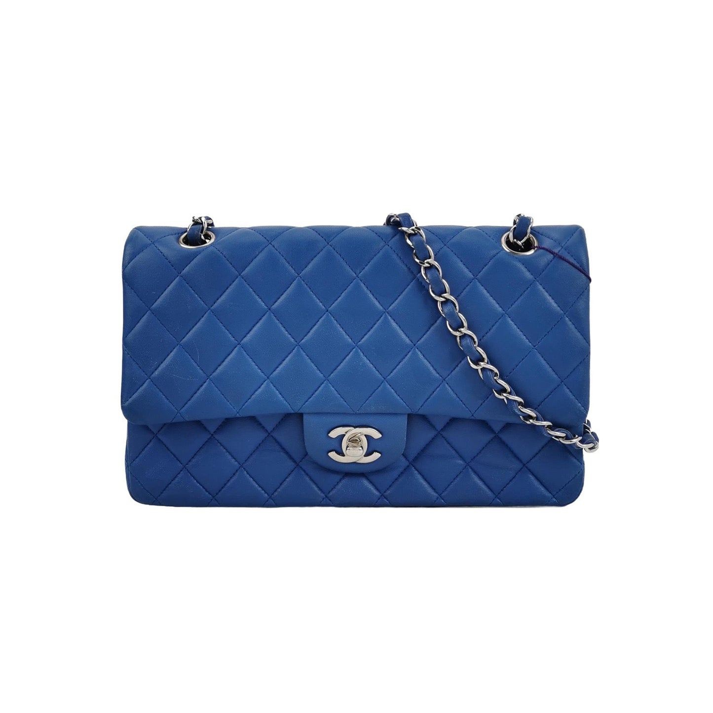 Chanel Timeless Classic Flap Medium Blue Lambskin Leather Silver Hardware