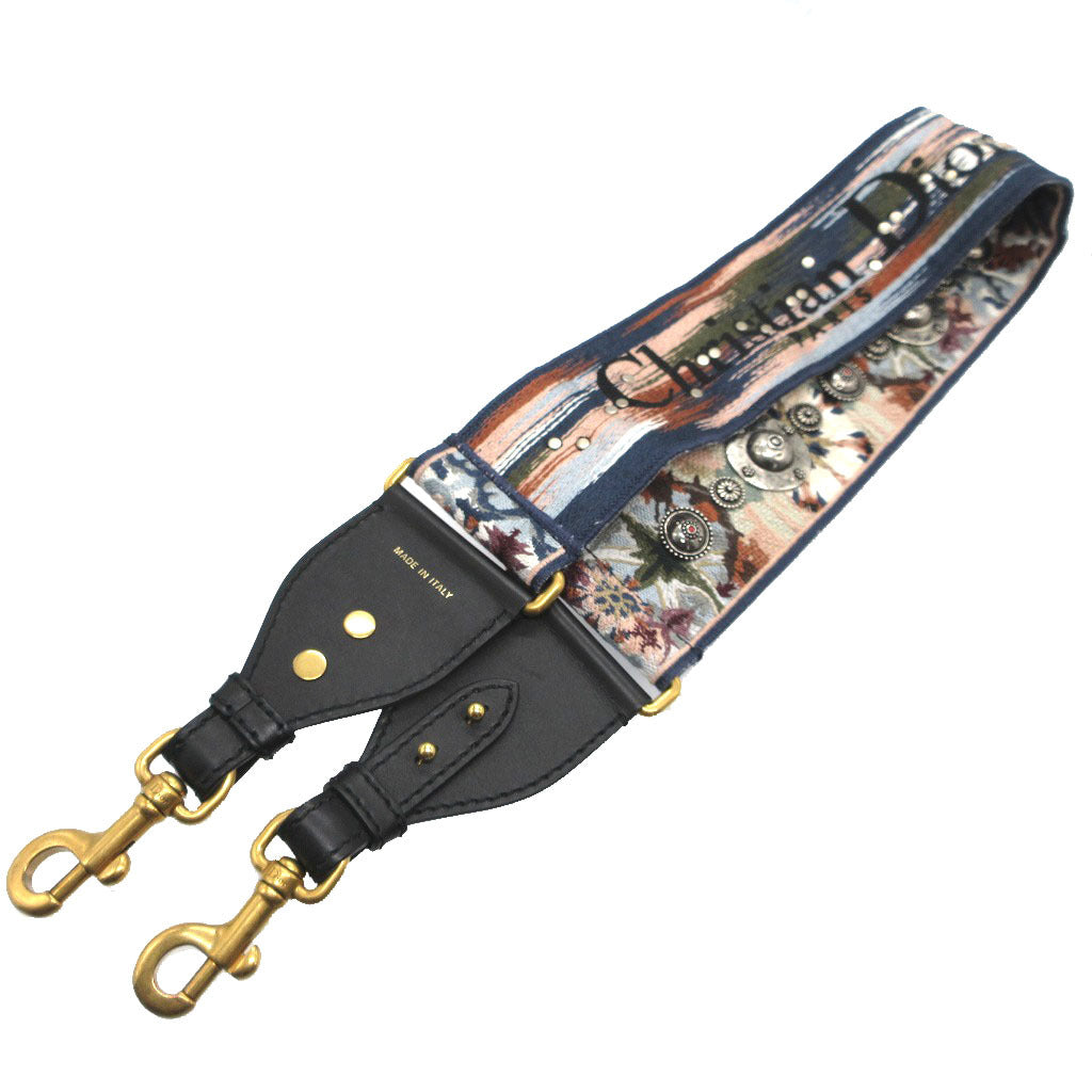 Christian Dior Shoulder strap Canvas, Leather black Embroidery Floral unisex(Unisex)