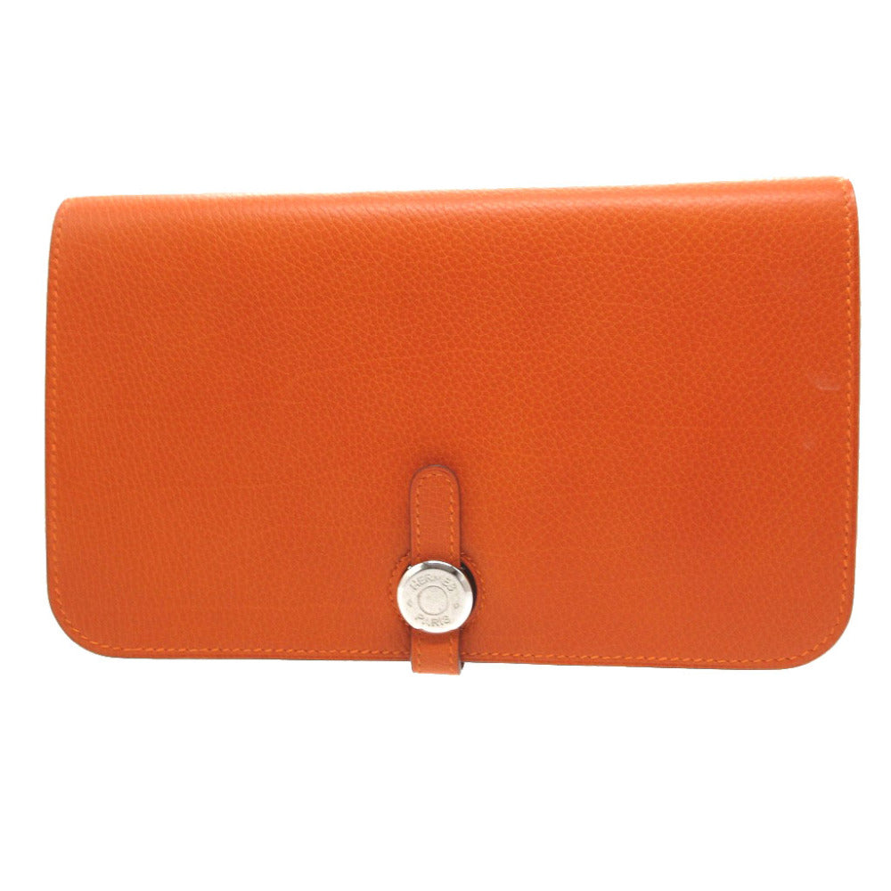 HERMES Long Wallet Purse Togo Orange Dogon GM unisex(Unisex)