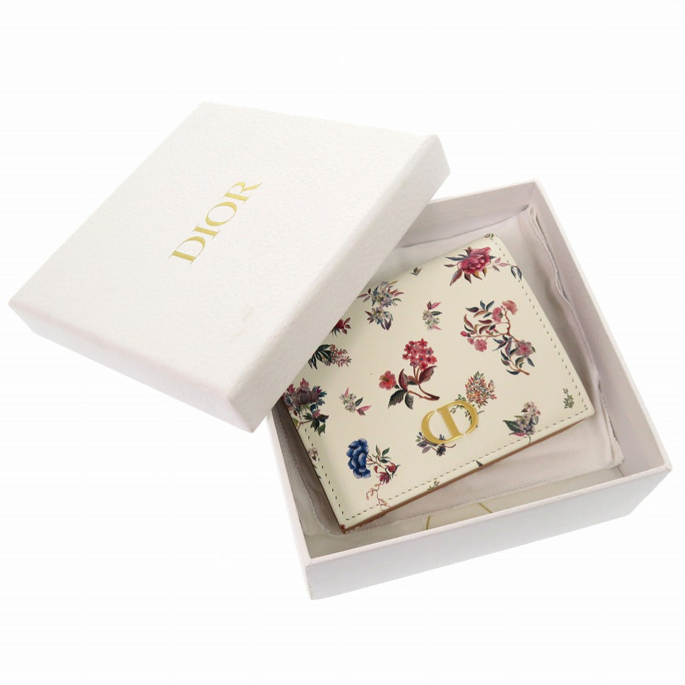 Christian Dior Bifold Wallet leather Ivory CARO flower print Women