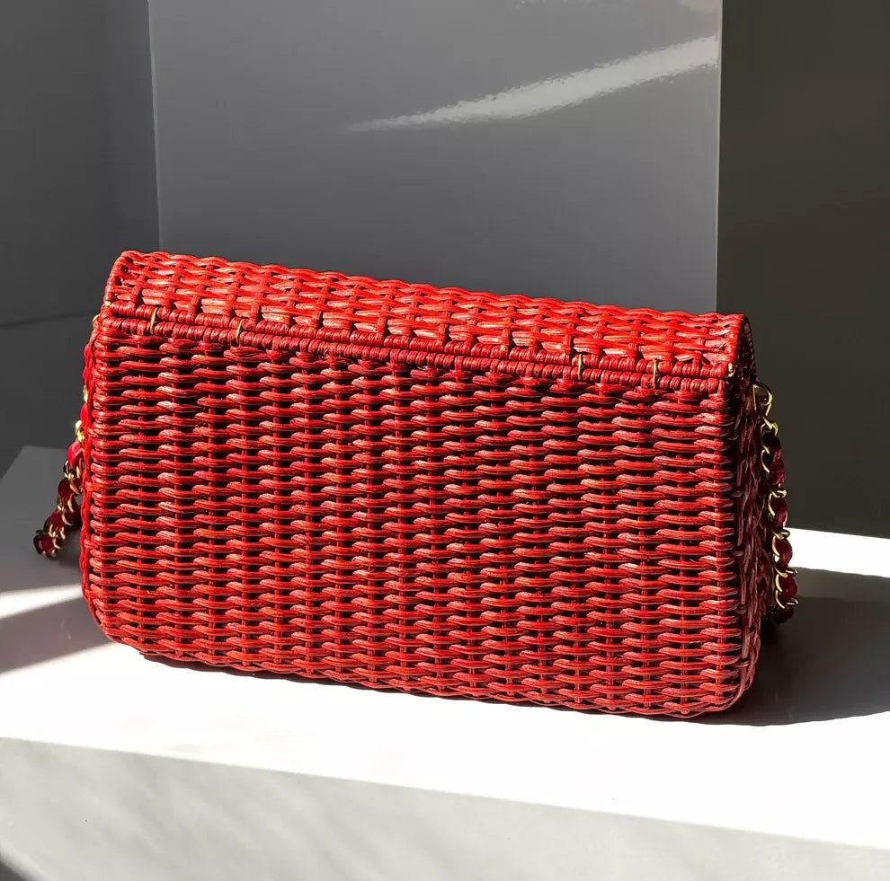 Chanel  2001 Red Wicker Shoulder Bag