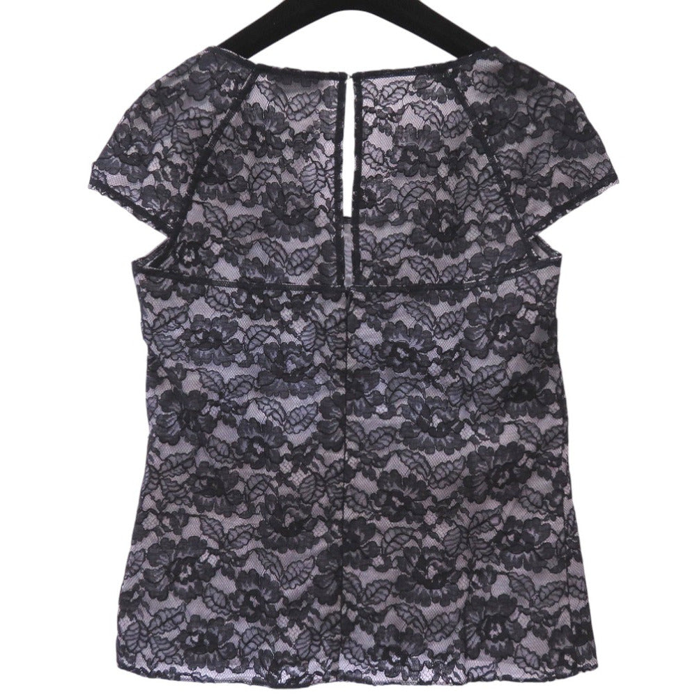 CHANEL blo  P47412W05438 cotton Navy Camellia lace floral short sleeve cut and sew blo  size 36 Women 36