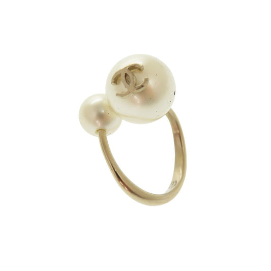 CHANEL Ring Metal, Faux Pearl gold COCO Mark Women