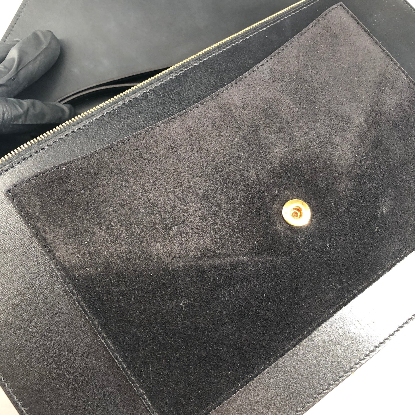 Celine Genuine Python & Smooth Calfskin Envelope Chain Shoulder Bag Black