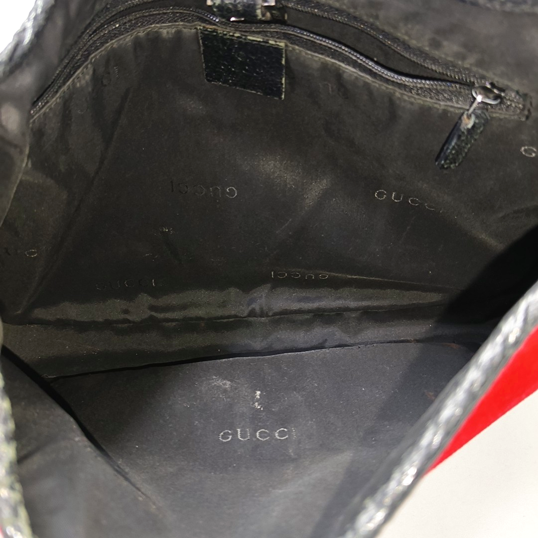 Gucci Jackie Vintage Red Felt and Black Leather Silver Hardware