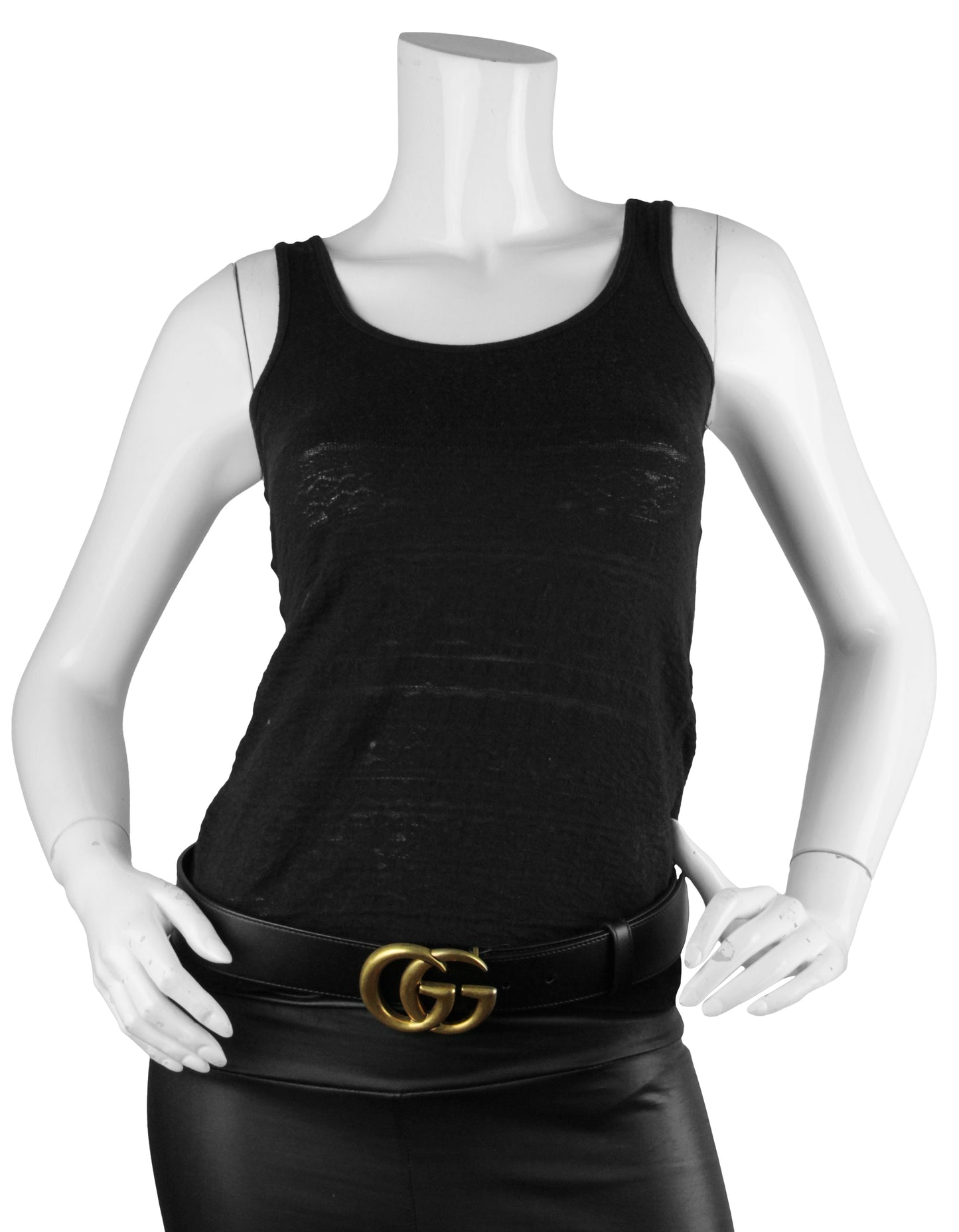 Gucci Black/Gold 40mm Wide Leather Marmont Belt sz 85