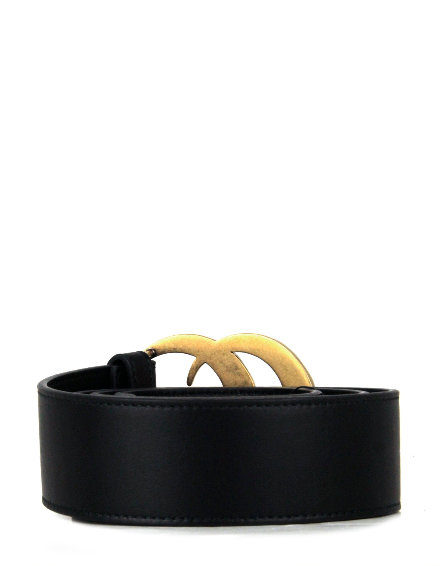 Gucci NWT Black Leather Belt w. Pearl Double G Logo Buckle sz 85/34"