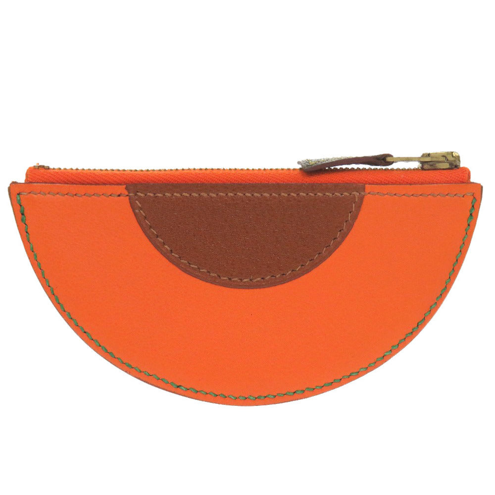 HERMES Coin case leather Orange Fruit orange Women