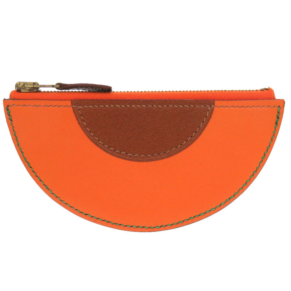 HERMES Coin case leather Orange Fruit orange Women