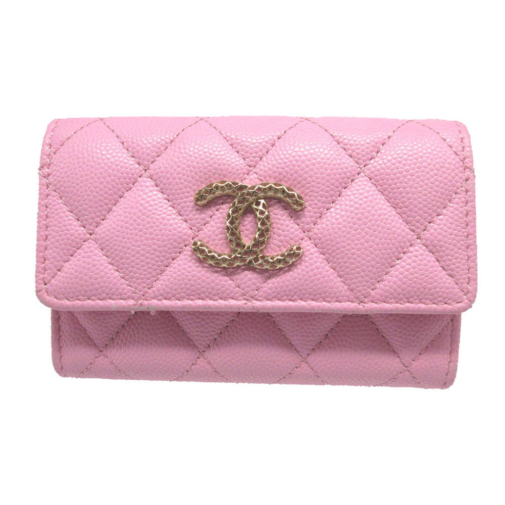 CHANEL Card Case AP3187 Caviar skin pink COCO Mark Matrasse Women