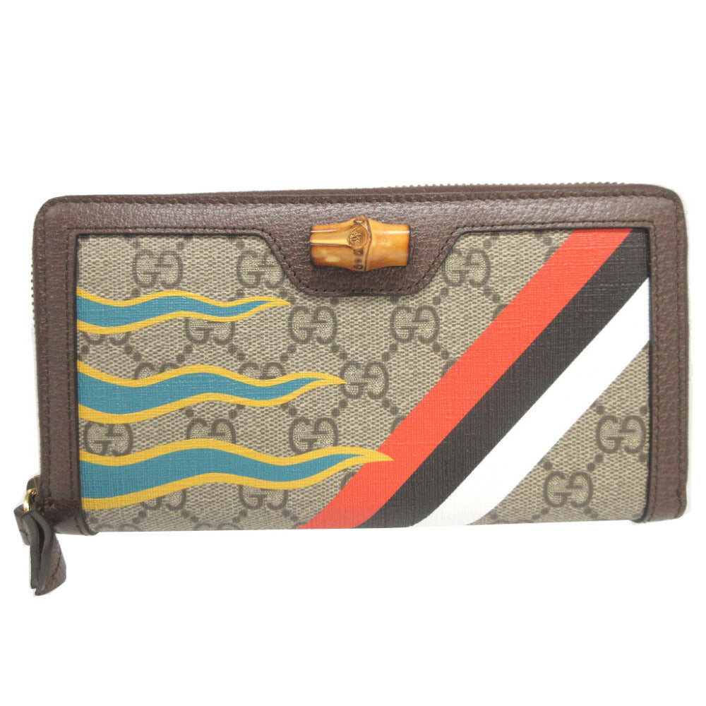 GUCCI Long Wallet Purse 658634 GG Supreme, Leather beige Zip Around Bamboo Diana unisex(Unisex)