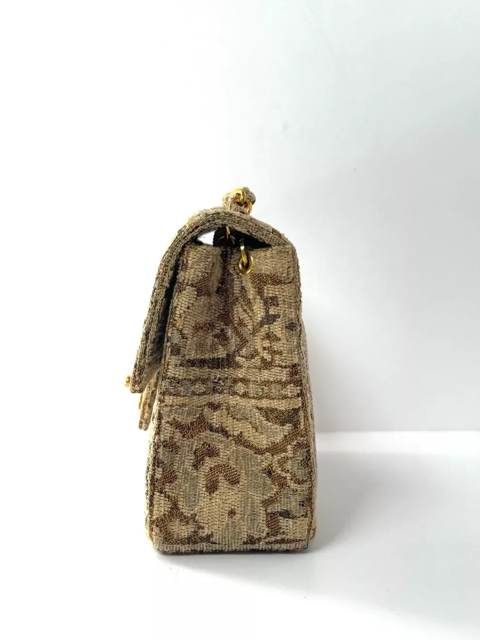 Chanel  1991 Bronze Metallic Brocade Mini Square Flap Bag