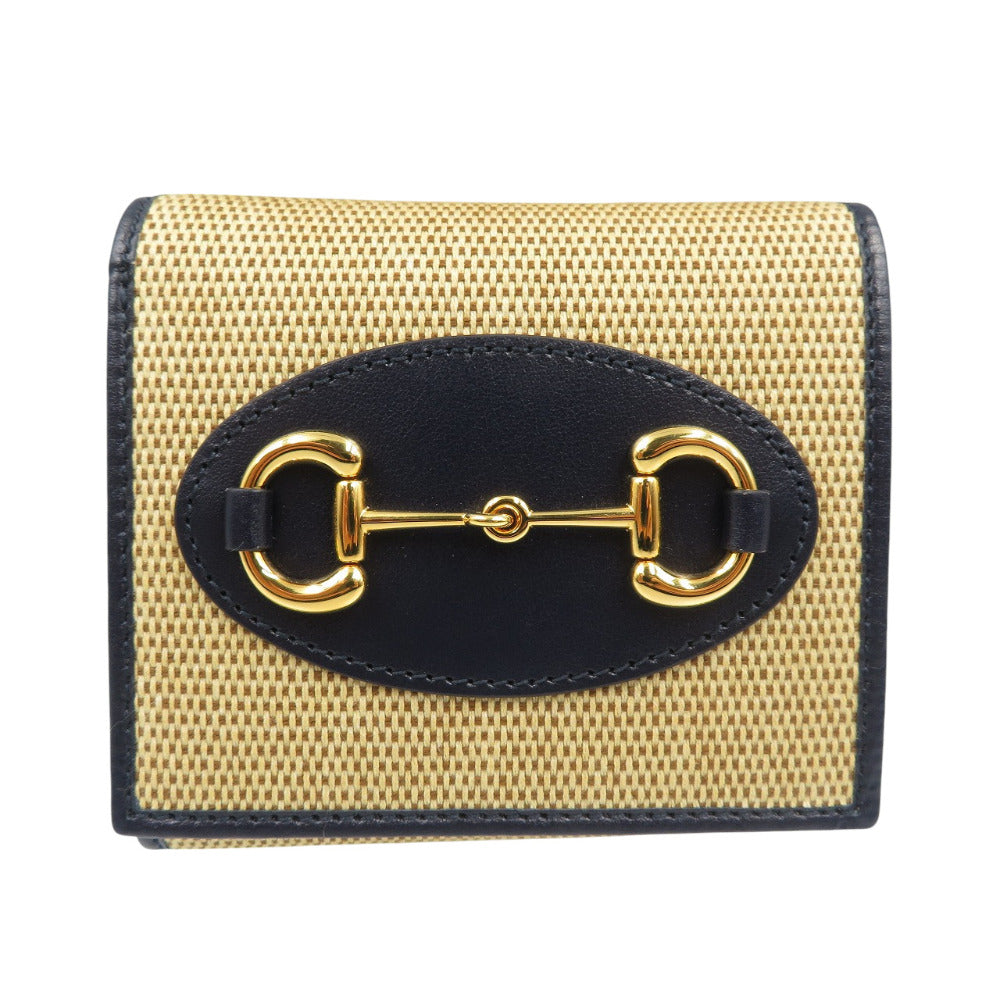 GUCCI Bifold Wallet 621891 Canvas, Leather beige Horsebit Women