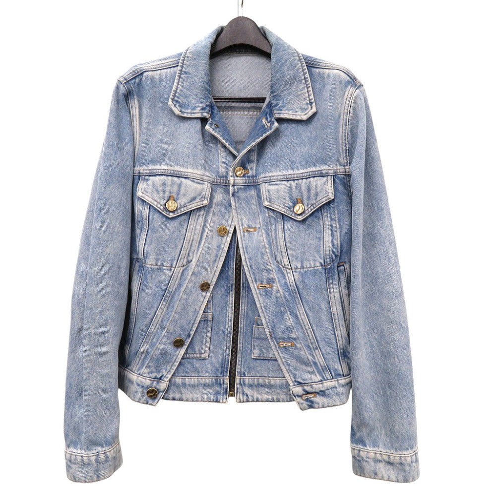 LOUIS VUITTON Denim Jacket HGA73WLVP Cotton, Leather blue 19Stainless Steel Double Front Virgil Abloh mens 46